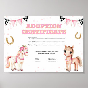 Poster certificado de adoção de animal de estimação de ca