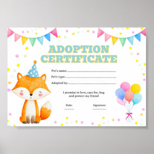 Poster Certificado de adoção de animal de estimação editá
