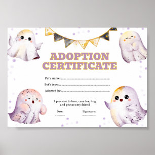 Poster certificado de adoção de fantasma de Halloween