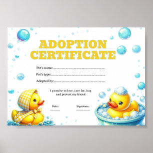 Poster certificado de adoção de pato editável