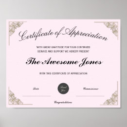 Poster Certificado de Agradecimento Rosa com Logotipo Per
