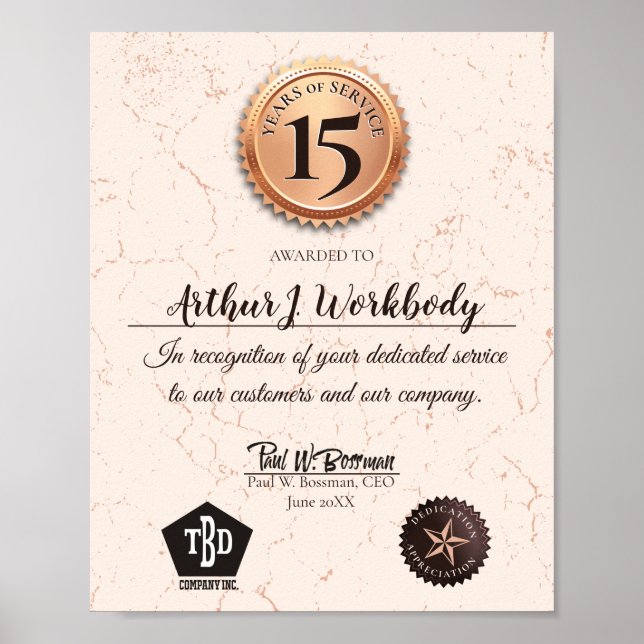 Poster Certificado de aniversário de funcionário em ouro  (Frente)
