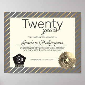 Poster Certificado de aniversário de funcionário universa