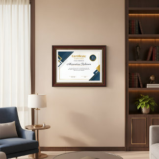 Poster Certificado de Apreciação Azul e Dourado Moderno P