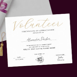 Poster Certificado de Apreciação de Voluntário em Ouro Si