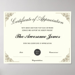 Poster Certificado de Apreciação Elegante com Logotipo Pe