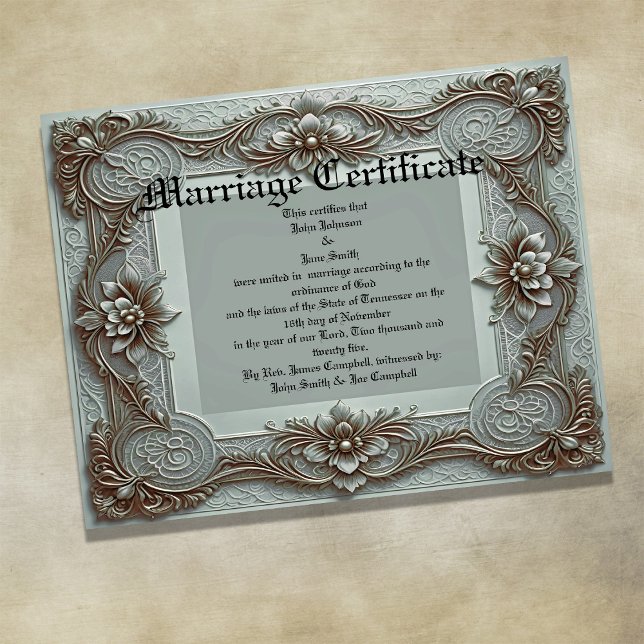 Poster Certificado de Casamento Azul Vintage (Criador carregado)