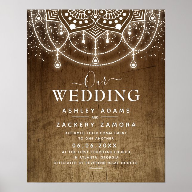 Poster Certificado de Casamento Boho FairyLights (Frente)
