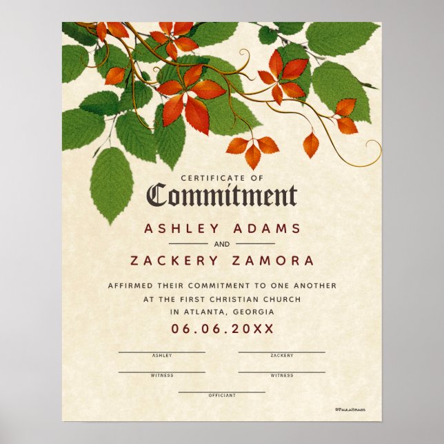 Poster Certificado de Casamento Botânico de Compromisso (Frente)