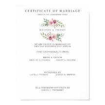 Certificado de Casamento com Pia Floral Rosa