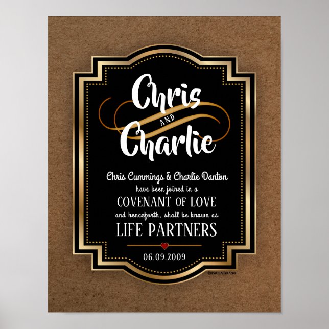 Poster Certificado de Casamento Contemporâneo Masculino E (Frente)