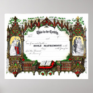 Pôster certificado de casamento de 1877