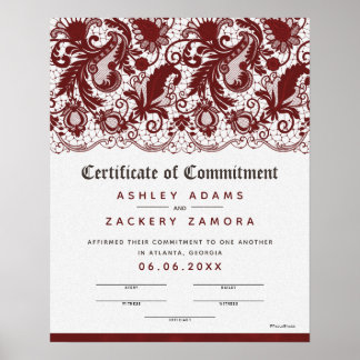 Poster Certificado de Casamento de Local de Cerimônia de 