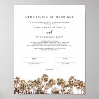 Certificado de Casamento de Palma de Praia Tropica