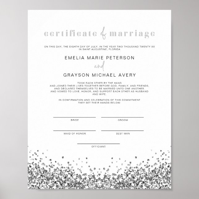 Poster Certificado de Casamento de Sequências de Prata de (Frente)