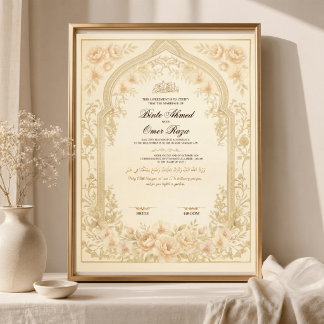 Poster Certificado de Casamento Digital Contrato Nikkah D