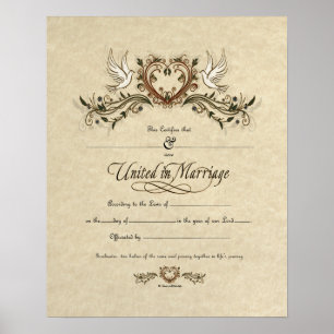 Poster Certificado de casamento do Ornamentado "United in