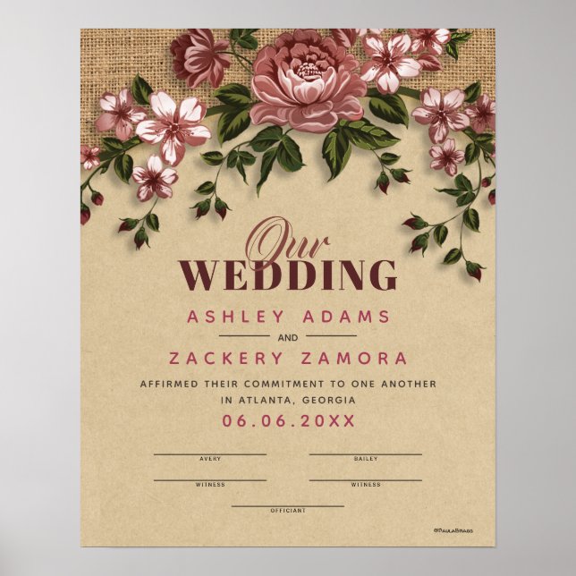 Poster Certificado de Casamento Floral de Locação de Vinh (Frente)