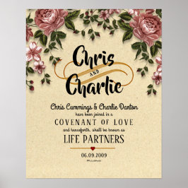 Poster Certificado de Casamento Floral Moderno "Life Part