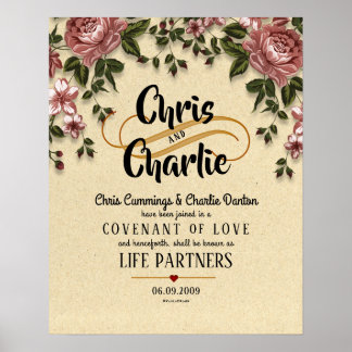 Poster Certificado de Casamento Floral Moderno "Life Part