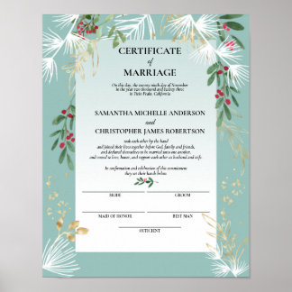 Poster Certificado de Casamento Holly Winter Holly de Pin