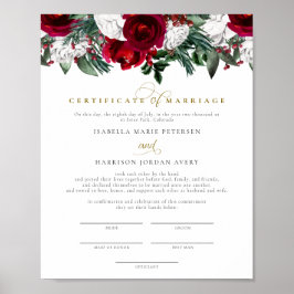 Poster Certificado de Casamento Invernal HOLLY Burgundy