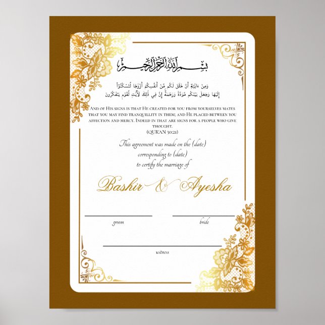 Poster Certificado de Casamento Nikkah Personalizado Mode (Frente)