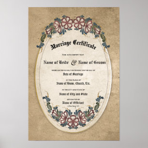Pôster Certificado de Casamento:(Recordação Ornamental)