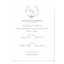 Certificado de Casamento Símbólico de Garland Flor