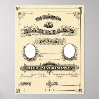 Pôster Certificado de casamento vintage