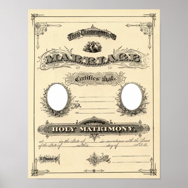 Pôster Certificado de casamento vintage (Frente)