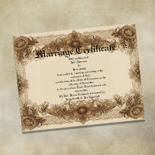 Poster Certificado de Casamento Vintage Sepia Envelhecido