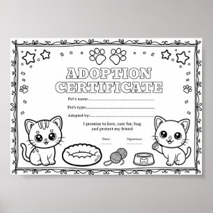 Poster Certificado de coloração de adoção de gato de esti