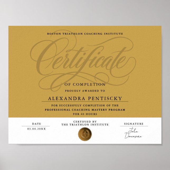 Poster Certificado de Conclusão de Ouro Elegante de Reali (Frente)
