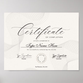 Poster Certificado de conclusão, realização, diploma