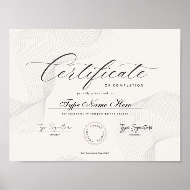 Poster Certificado de conclusão, realização, diploma (Frente)