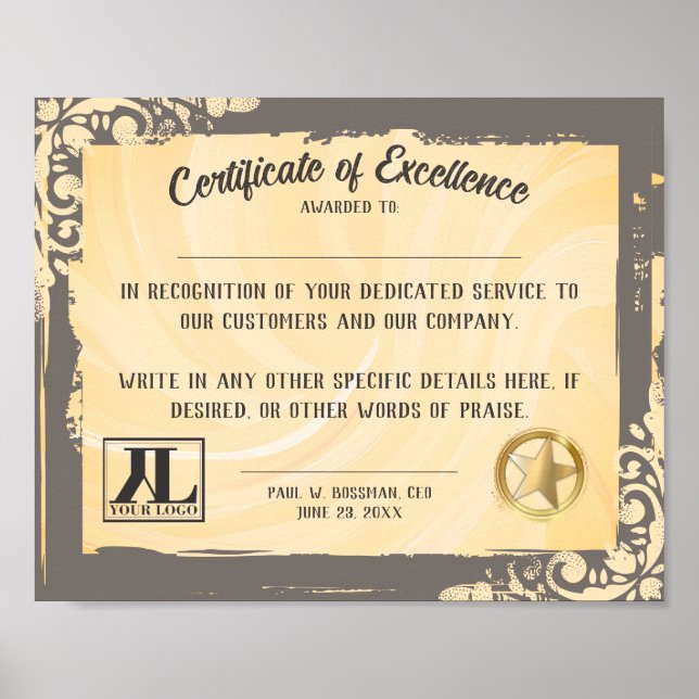 Poster Certificado de excelência de voluntário (Frente)