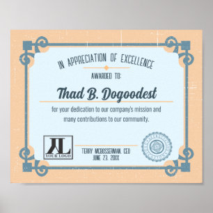 Poster Certificado de excelência para reconhecimento volu