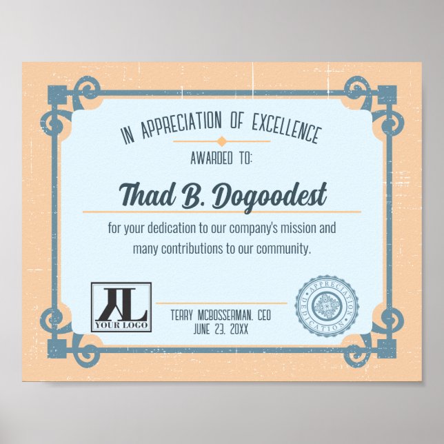 Poster Certificado de excelência para reconhecimento volu (Frente)