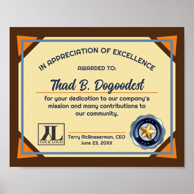 Poster Certificado de excelência para reconhecimento volu (Frente)