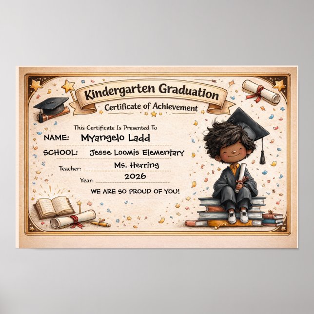 Poster Certificado de Graduação de Jardim de Infância Div (Frente)