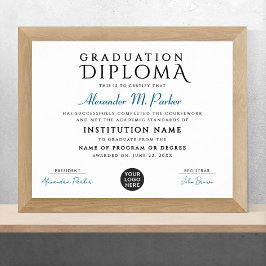 Poster Certificado de Logotipo de Graduação Azul Branco S