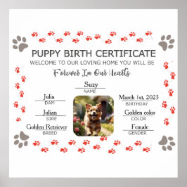 Poster Certificado de Nascimento de Puppy Personalizado