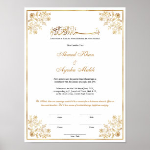Poster Certificado de Nikkah Elegante Casamento Islâmico 