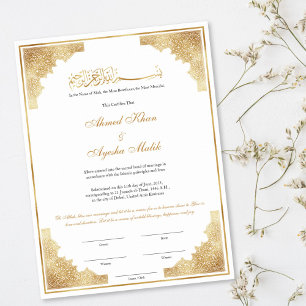 Poster Certificado de Nikkah em Ouro para Casamento Islâm