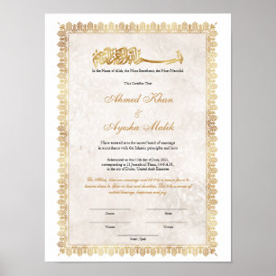 Poster Certificado de Nikkah em Ouro para Casamento Islâm