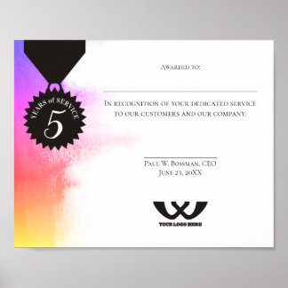 Pôster Certificado de prêmio de aniversário de funcionári