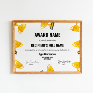 Poster Certificado de Prêmio de Excelência no Esporte com