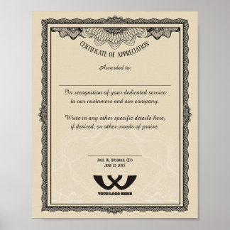 Poster Certificado de prêmio de funcionarios de apreciaçã