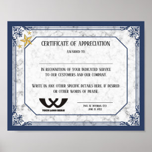 Poster Certificado de prêmio de funcionarios de apreciaçã